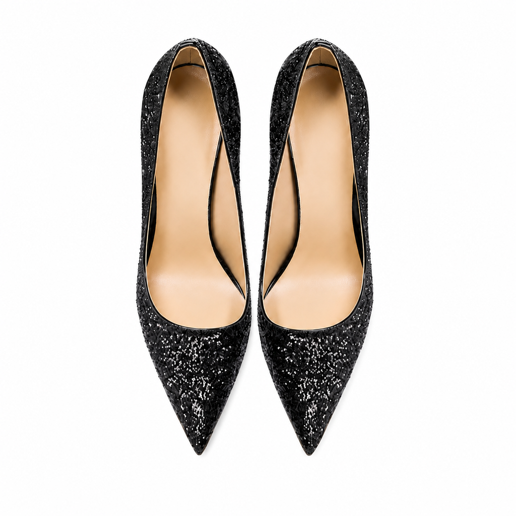 Scarpin Notte Black Sequin Pointed-Toe Pumps