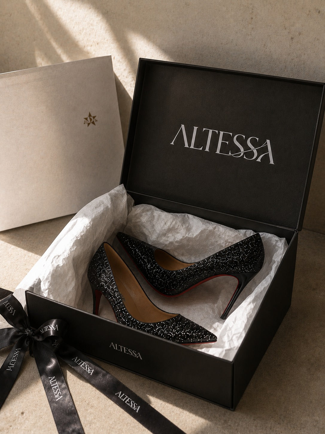 Scarpin Notte Black Sequin Pointed-Toe Pumps